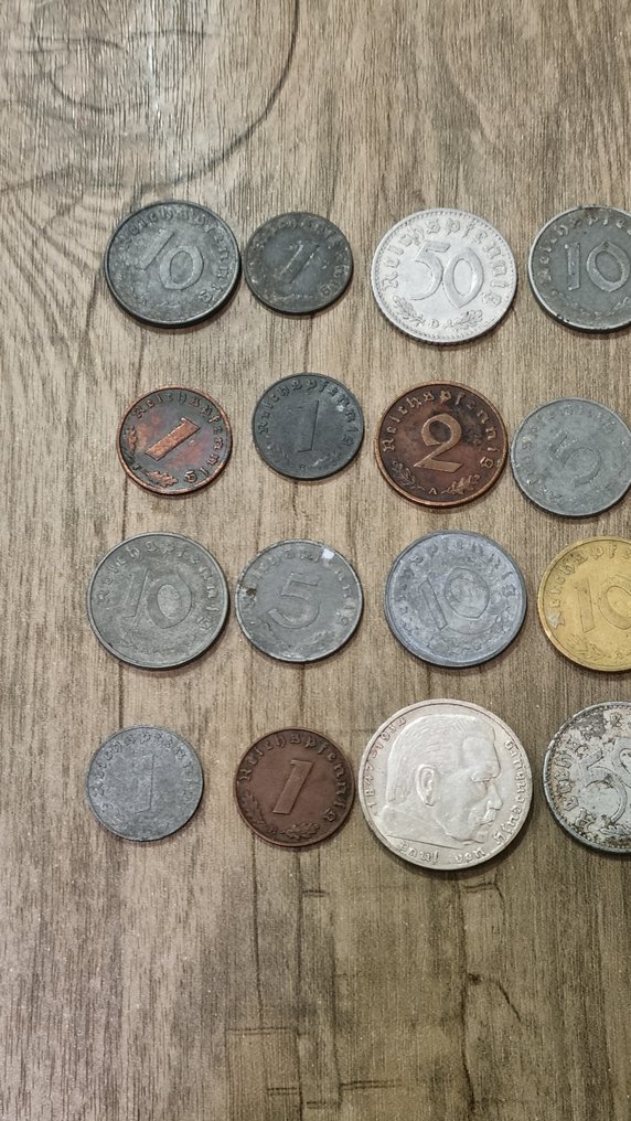 Németország, Harmadik Birodalom Lot of 24 coins, incl. silver, 1, 2, 5, 10, 50 Reichspfennig & Reichsmarks. (Nincs minimálár) #2.1