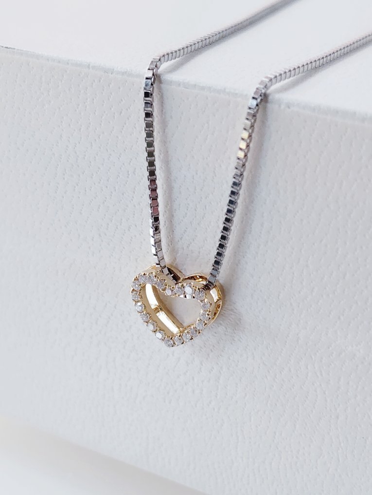 Sans prix de réserve - Collier avec pendentif - 18 carats Platine, Or jaune -  0.07ct. tw. Diamant (Naturelle)  #2.1