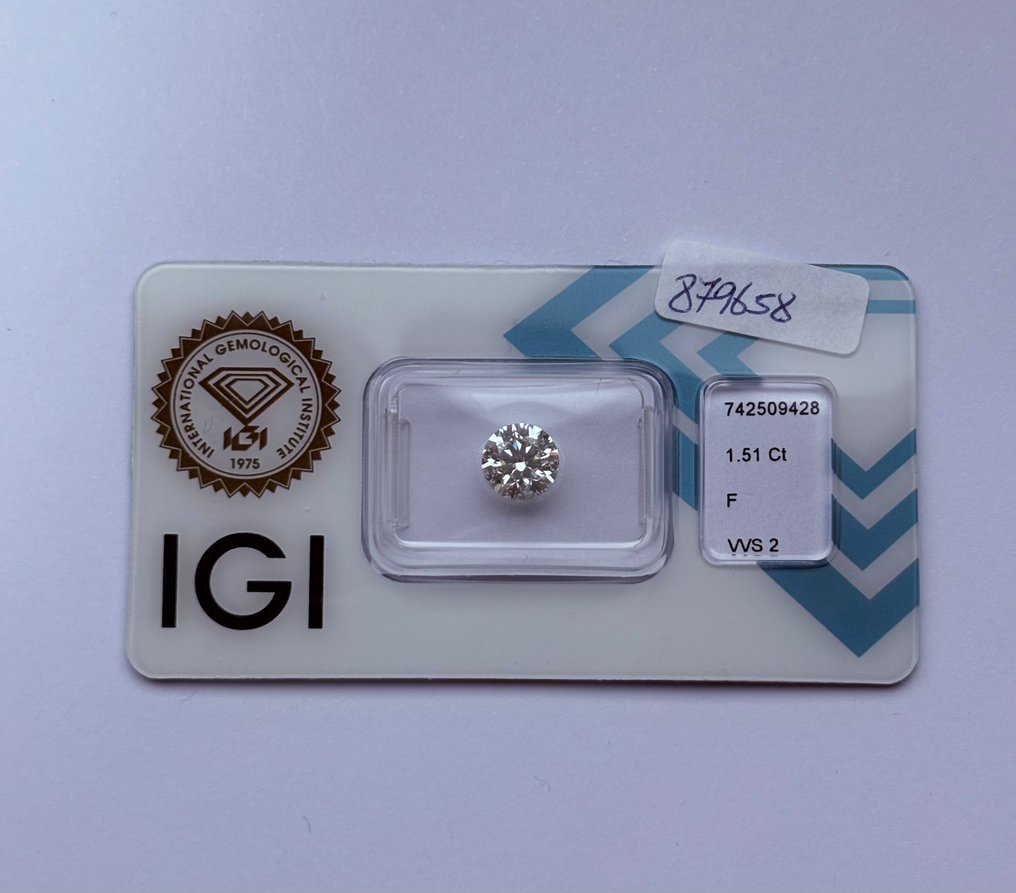 1 pcs Gyémánt (Természetes) - 1.51 ct - Kerek - F - VVS2 - Nemzetközi Gemmológiai Intézet (IGI) - Ex Ex Ex #1.0