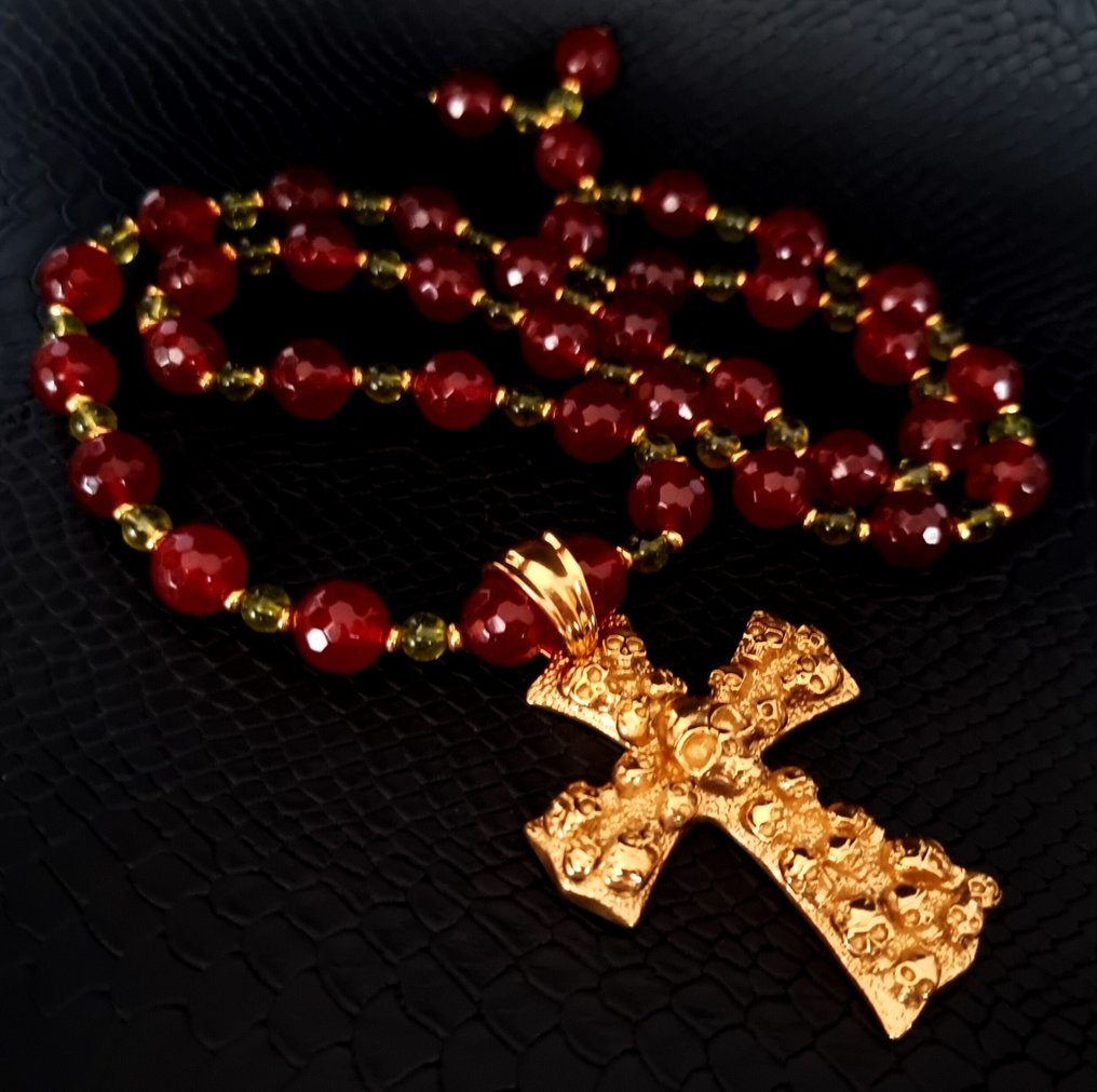 红宝石 - 橄榄石 - 项链 - 中世纪基督教 - 十字架 - 头骨(Memento Mori) - 项链 - 永恒的精神光辉 #2.1