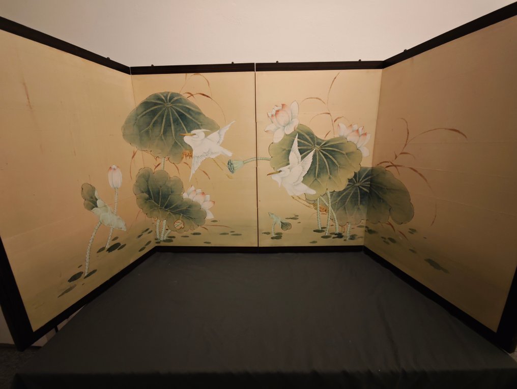 Διαχωριστικό οθόνης/δωματίου - Ξύλινο πλαίσιο με χειροποίητα υφάσματα με υφή μεταξιού, που έχουν ζωγραφιστεί με το χέρι. - Χονγκ Κονγκ - διαχωριστικό δωματίου Hong Kong (χωρίς τιμή ασφαλείας) #1.0