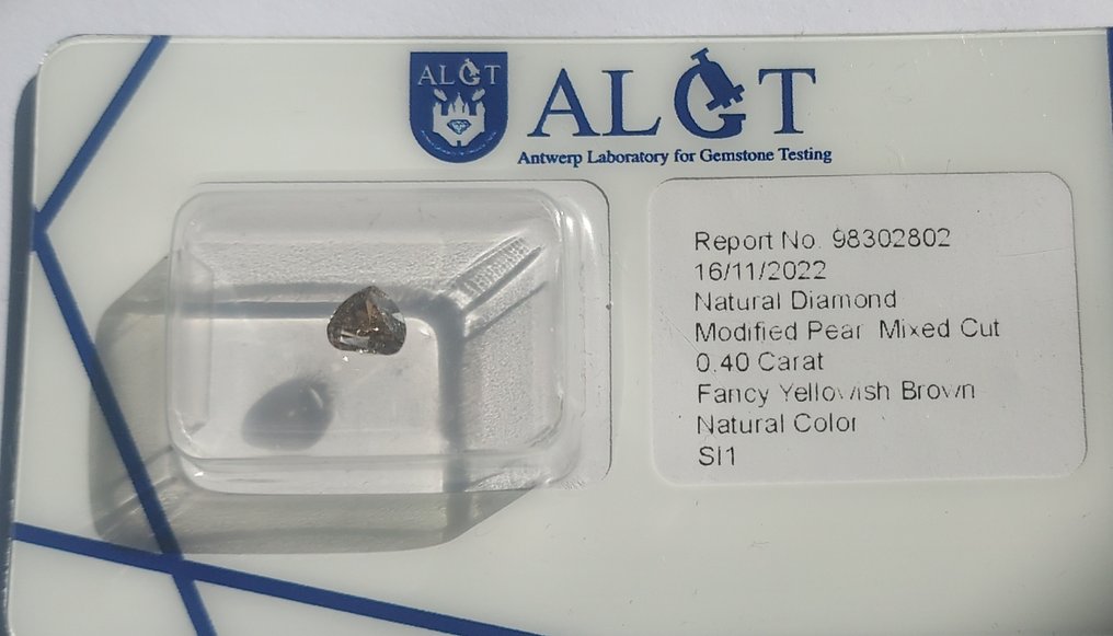 Ohne mindestpreis - 1 pcs Diamant (Natürlich) - 0.40 ct - Birne - N (getönt) - SI1 - Antwerp Laboratory for Gemstone Testing (ALGT) #1.0