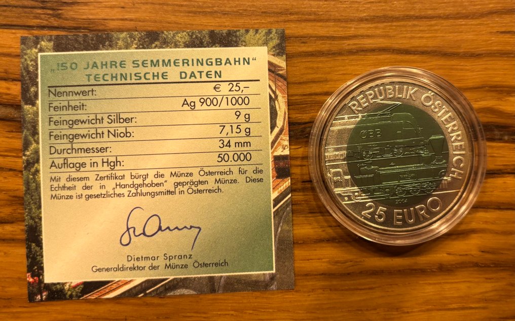 Αυστρία. 25 Euro 2004 "150 Jahre Semmeringbahn" NIOB Proof  (χωρίς τιμή ασφαλείας) #1.0