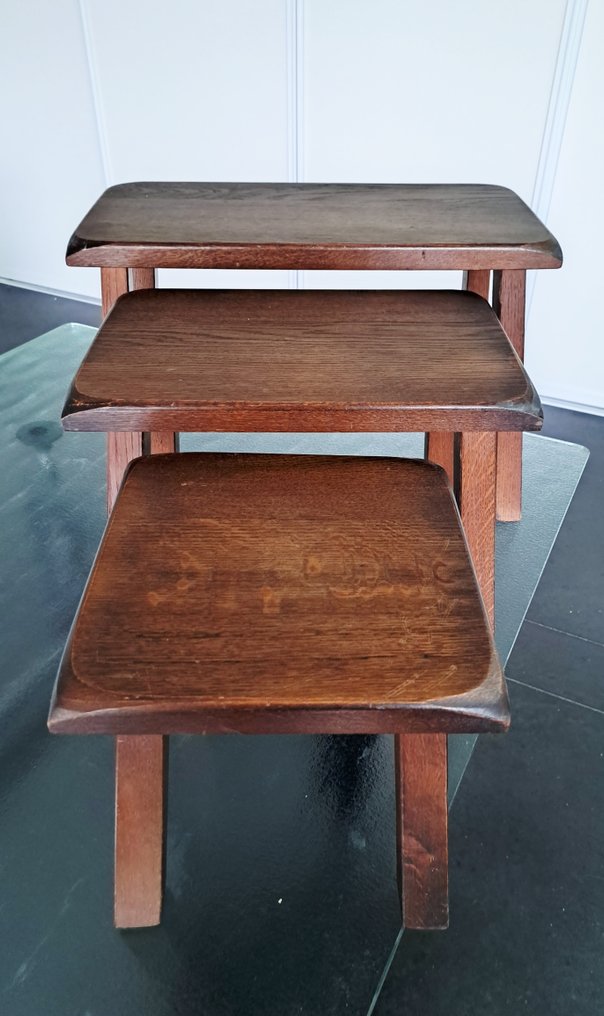 Tables gigognes - Chêne - Ensemble de trois tables d'appoint / tabourets #3.2