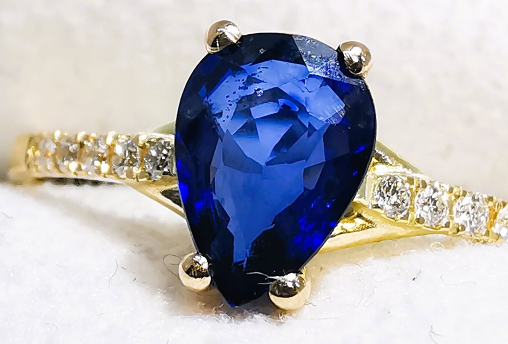 没有保留价 - 戒指 - 14K包金 黄金 -  0.75ct. tw. 蓝宝石 - 钻石 #1.0