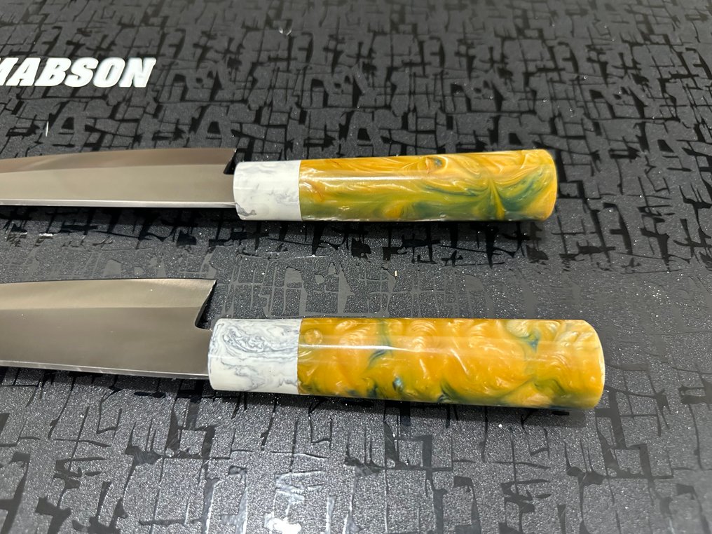 Bunka - 廚刀 - Chef's knife - 锤纹特殊D2钢日本Bunka厨师刀 - 人体工学混色树脂手柄 - 日本 #3.2