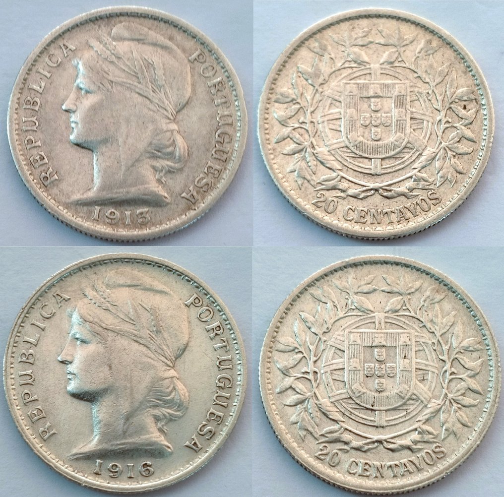 Portugal. Republic. Set - 20 Centavos -1913 + 1916 - 2 moedas  (Zonder minimumprijs) #1.0