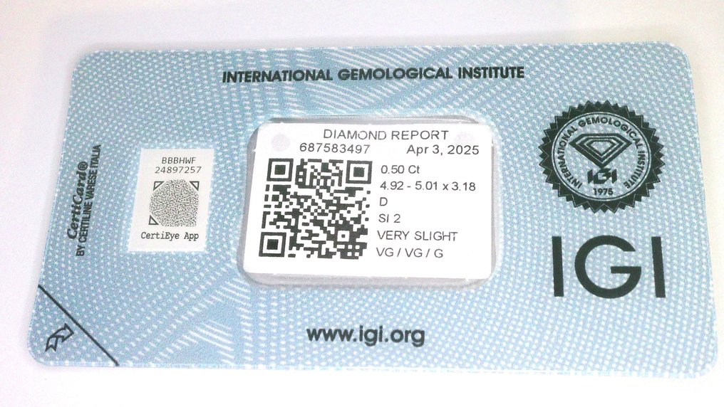 2 pcs Διαμάντι (Φυσικό) - 1.00 ct - Στρογγυλό - D (άχρωμο) - SI2 - International Gemological Institute (IGI) #2.1