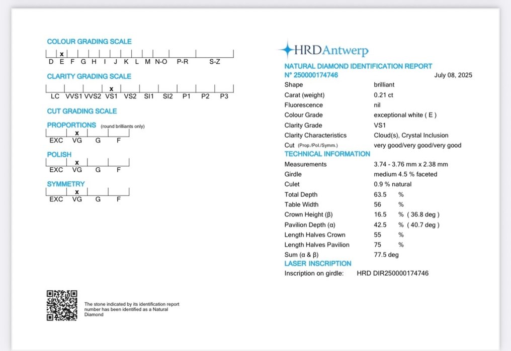 1 pcs 钻石  (天然)  - 0.21 ct - 圆形 - E - VS1 轻微内含一级 - 比利时高阶层钻石议会 - 免运费 #4.3