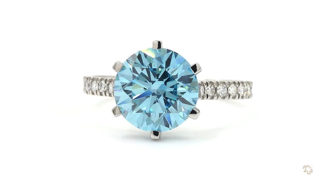 Ei pohjahintaa - Sormus Platina - 3.26ct. tw. Sininen Timantti (Fancy-värinen laboratoriotimantti) - Timantti - Fancy Vivid Blue #3.2