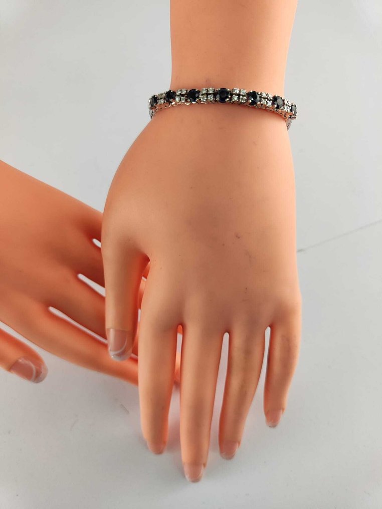 网球手链 - 18K包金 白金 - 3.64ct. tw. 蓝宝石 - 钻石 - 18K 750 网球 Rivière #2.1