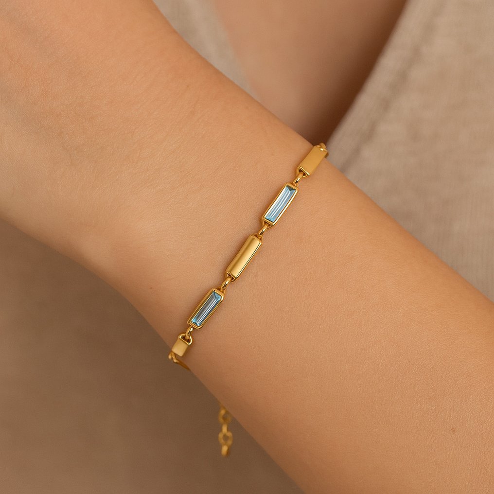 Nincs minimálár - Karkötő - 14 kt. Sárga arany - 3.50ct. tw. Akvamarin #1.0