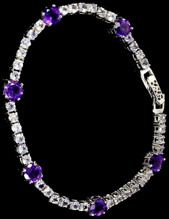 Senza prezzo di riserva - Bracciale Argento Ametista - Tanzanite #2.1