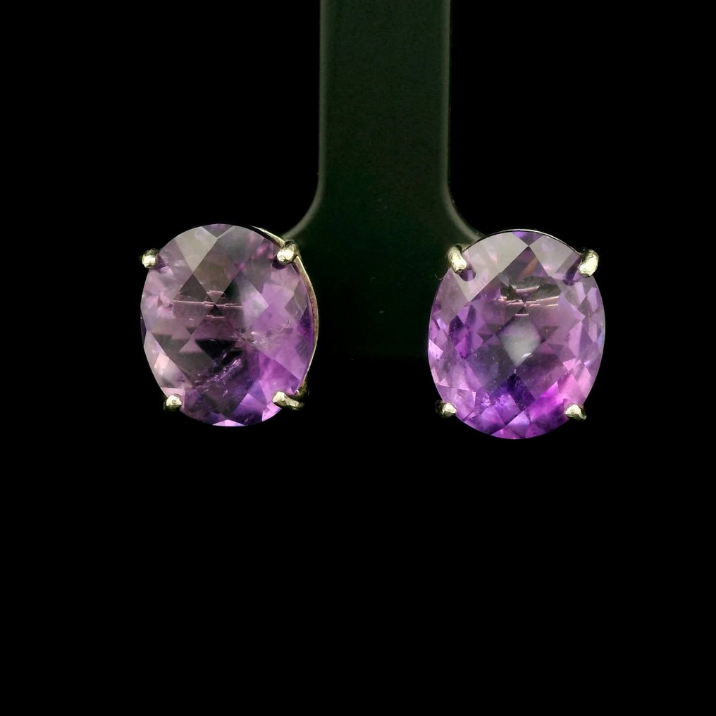 紫水晶 - 银, 奢华紫水晶S925银耳钉 - 耳环 #1.0