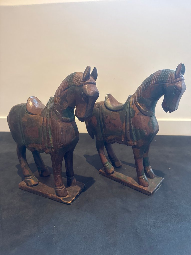 Statue, Paire de chevaux indien - 30 cm - Træ #1.0