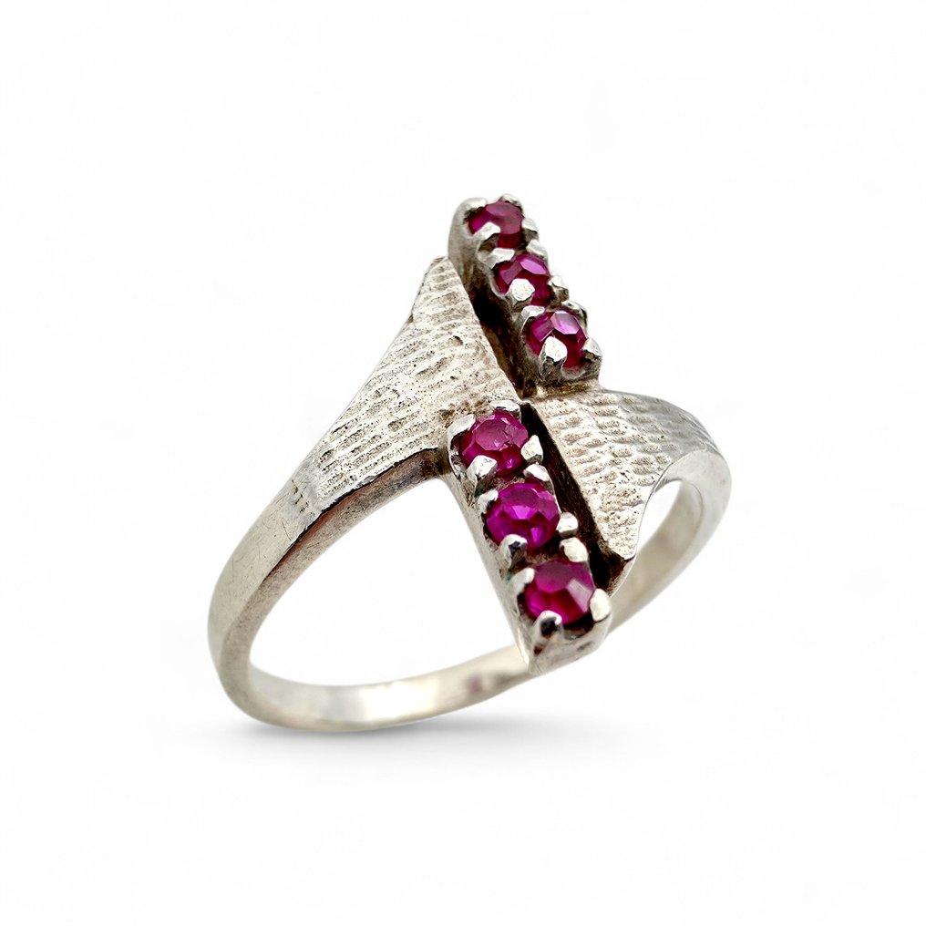 Ingen reservasjonspris - Ring Sølv - Ruby (Certified) #1.0