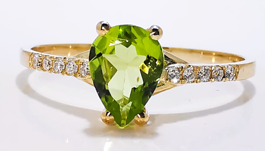 Sans prix de réserve - Bague - 14 carats Or jaune - 0.65ct. tw. Péridot - Diamant #2.1