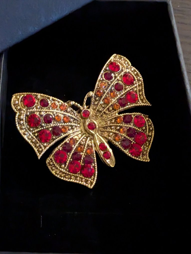 雕像, Broche vlinder met Swarovski elementen - 3 cm - 金屬, 铑金镀层 #4.3