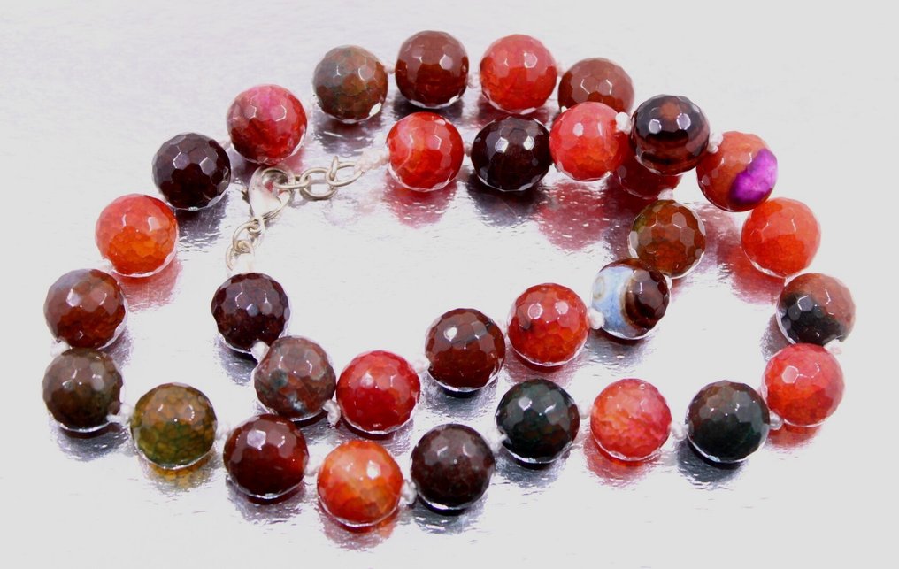 Colar realmente bonito com contas de ágata facetadas redondas feitas à mão - 578 Cts. Jóias- 115.6 g - (1) #1.0