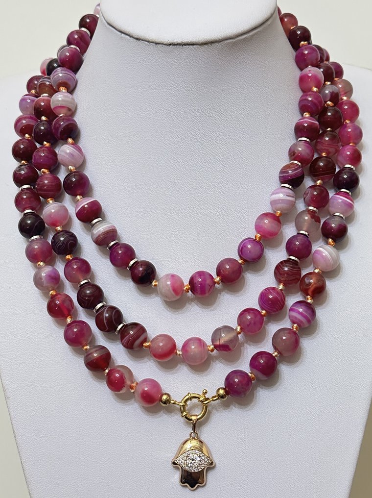 巴西天然石榴石(12毫米)和法蒂玛之手(Hamsa),一等品。 - 三件珠寶套裝 - 非常大。 Plata 925 #1.0