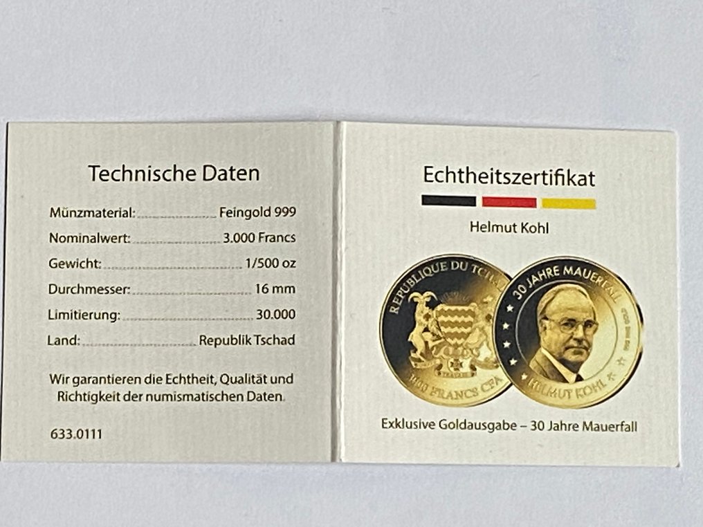 Tschad. Medal 1/500 Once (.999) or / Medaille (Ohne mindestpreis) #3.2