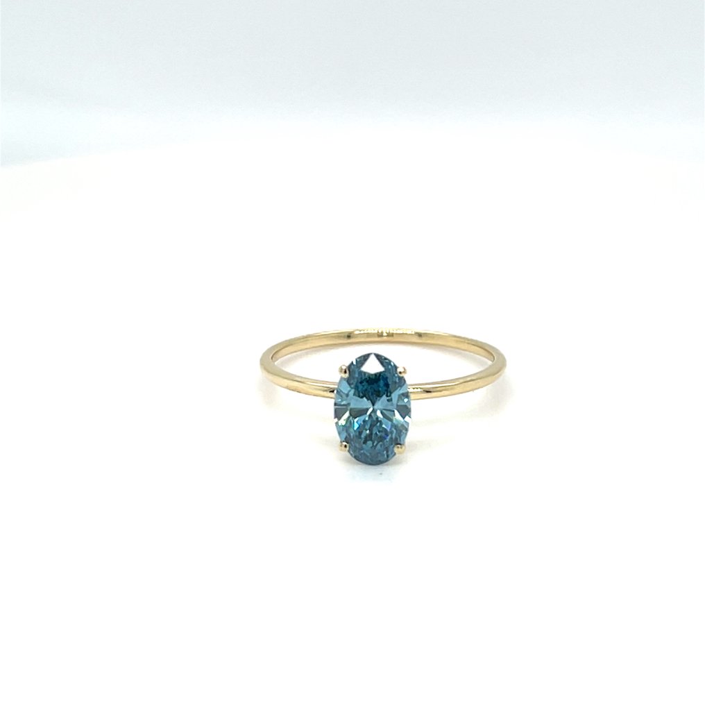 Ingen mindstepris - Ring - 14 karat Gulguld - 1.00ct. tw. Blå Diamant (Laboratoriedyrket diamant i fancy farver) #1.0