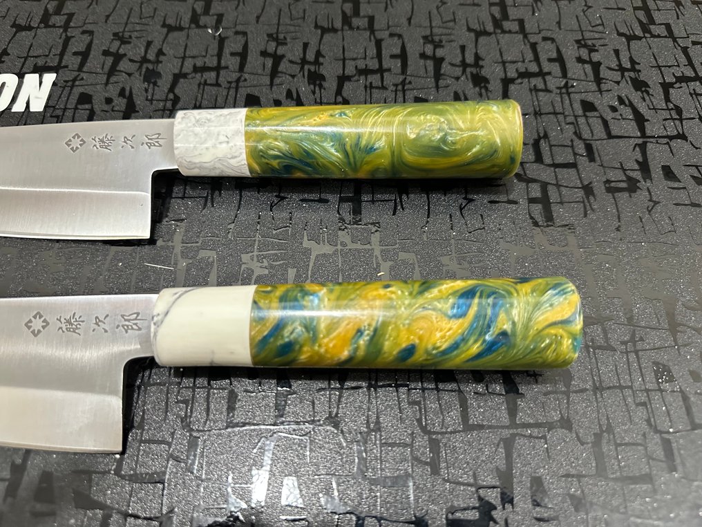 Bunka - 廚刀 - Chef's knife - 锤纹特殊D2钢日本Bunka厨师刀 - 人体工学混色树脂手柄 - 日本 #2.1