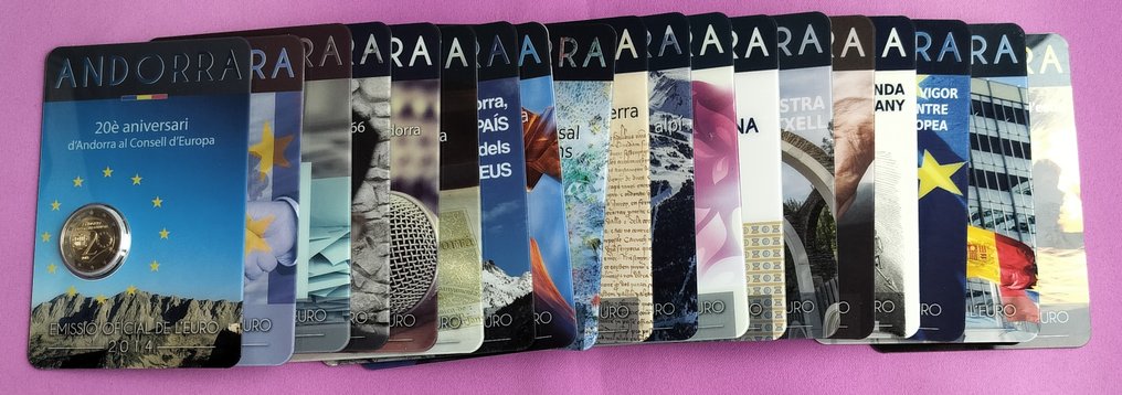 Andorra. 2 Euro 2014/2023 (incl. 2 euro 2019 "Ski") 19 coincards  (Zonder minimumprijs) #1.0