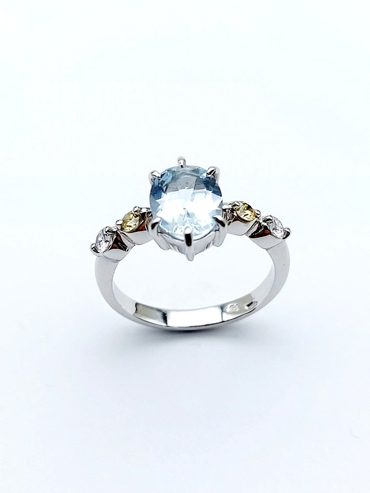 Δαχτυλίδι - 14 καράτια Λευκός χρυσός Ακουαμαρίνης - Διαμάντι #1.0
