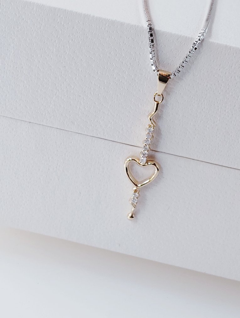 Ei pohjahintaa - Kaulakoru riipuksella - 18 kt. Keltakulta, Platina - 0.04ct. tw. Timantti (Luonnollinen) #2.1