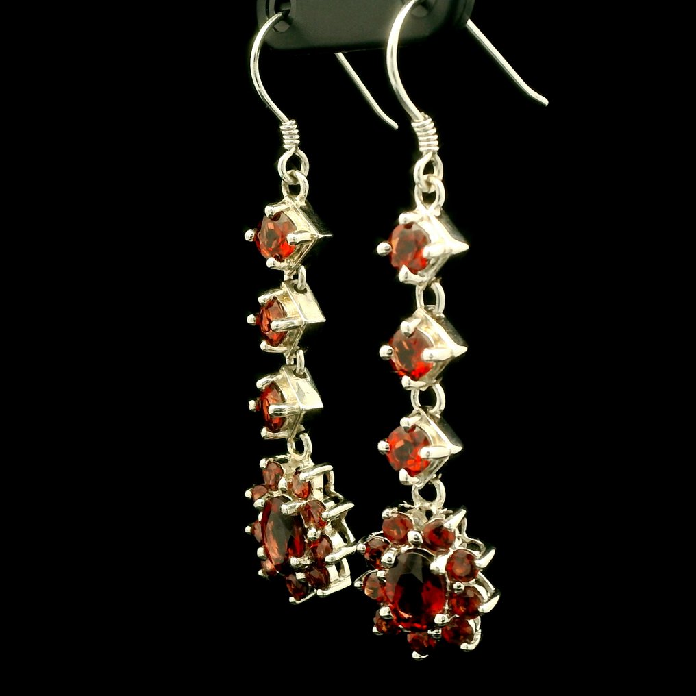 Senza prezzo di riserva - Orecchini pendenti a goccia Argento, Orecchini in Granato Naturale in argento S925 – 6,55 g Granato #4.3