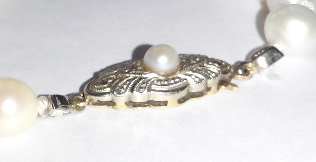 Zonder minimumprijs - Halsketting 14 kt witgoud - Zuchtperlen - Millegriffes #4.3