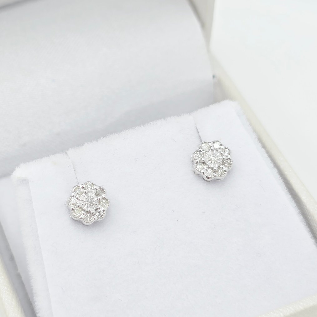 χωρίς τιμή ασφαλείας - Σκουλαρίκια - 14 καράτια Λευκός χρυσός - 0.13ct. tw. Διαμάντι (Φυσικό) #1.0