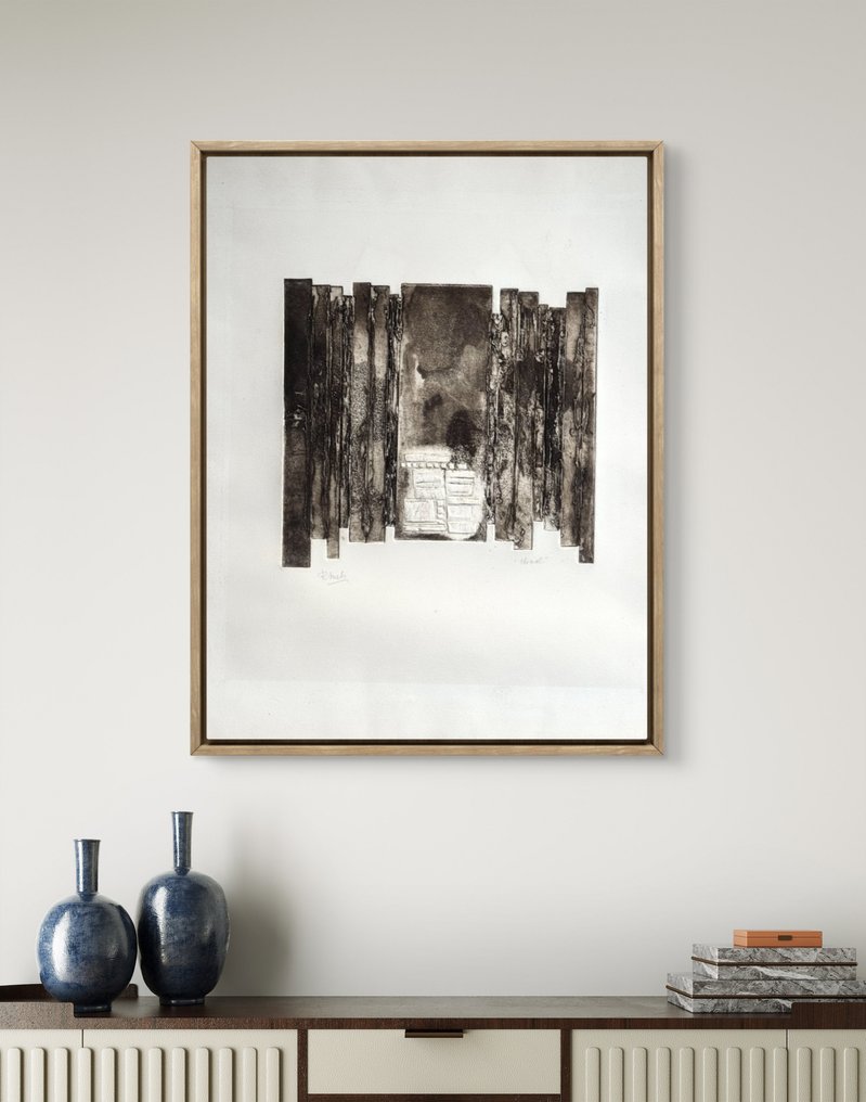 René Mels ( 1909-1977 ) - Structure verticale - Rare essai lithographique #3.2