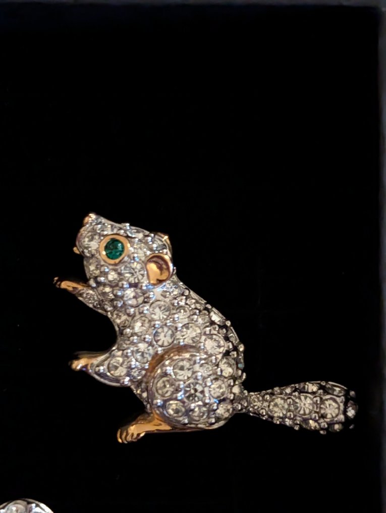 塑像, Swarovski broches bever en muis - 1.8 cm - 金属, 铑镀层 #1.0