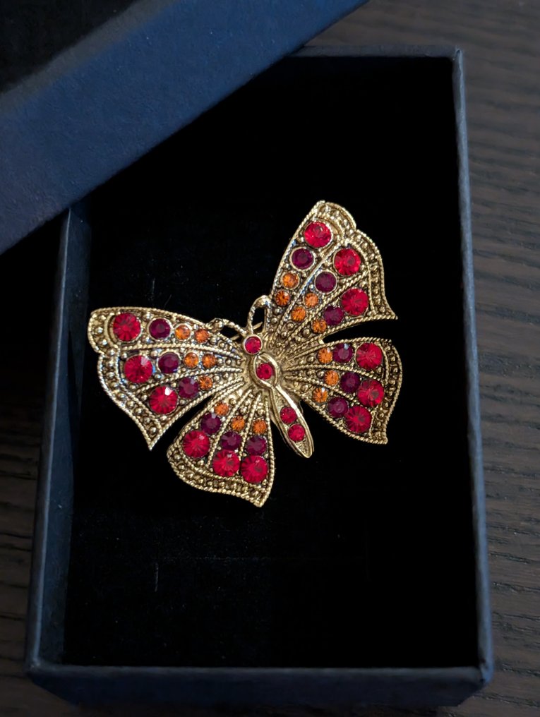 雕像, Broche vlinder met Swarovski elementen - 3 cm - 金屬, 铑金镀层 #2.1