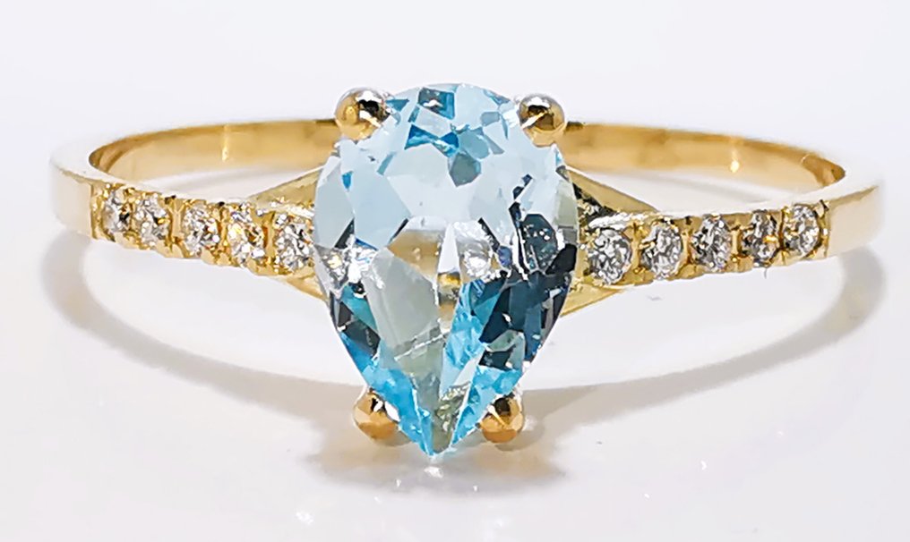 χωρίς τιμή ασφαλείας - Δαχτυλίδι - 14 καράτια Κίτρινο χρυσό - 0.65ct. tw. Ακουαμαρίνης - Διαμάντι #1.0