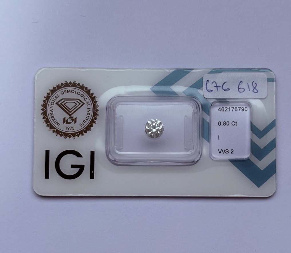 1 pcs Diamant (Natural) - 0.80 ct - Rotund - I - VVS2 - IGI (Institutul gemologic internațional) #1.0