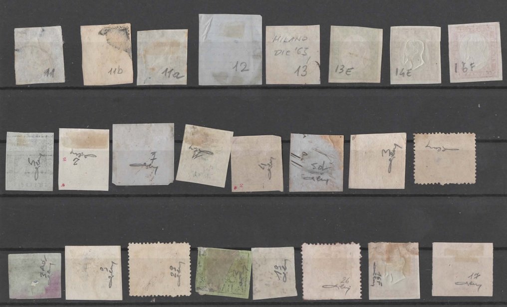 意大利古城邦 1852/1863 - 24 个样本——托斯卡纳、帕尔马、撒丁岛、教皇国、摩德纳、那不勒斯、王国——已编号。 - Sassone vari #1.0