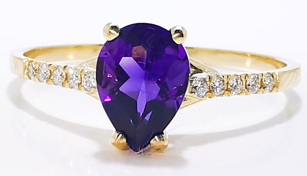 Nincs minimálár - Gyűrű - 14 kt. Sárga arany -  0.65ct. tw. Ametiszt - Gyémánt #4.3