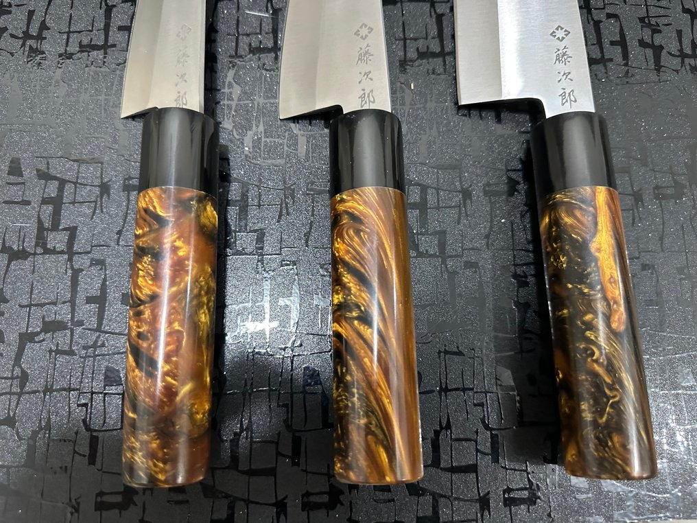 Bunka & Kiritsuke - Køkkenkniv - Chef's knife - Hammered Special D2 Steel Japanske Bunka & Kiritsuke kokkeknive - Ergonomisk blandingsfarvede blandingsharpiks håndtag - Japan #2.1