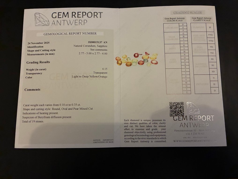 Utan reservationspris - 19 pcs Orange, Gul Safir - 4.15 ct - Gem Report Antwerpen (GRA) #4.3