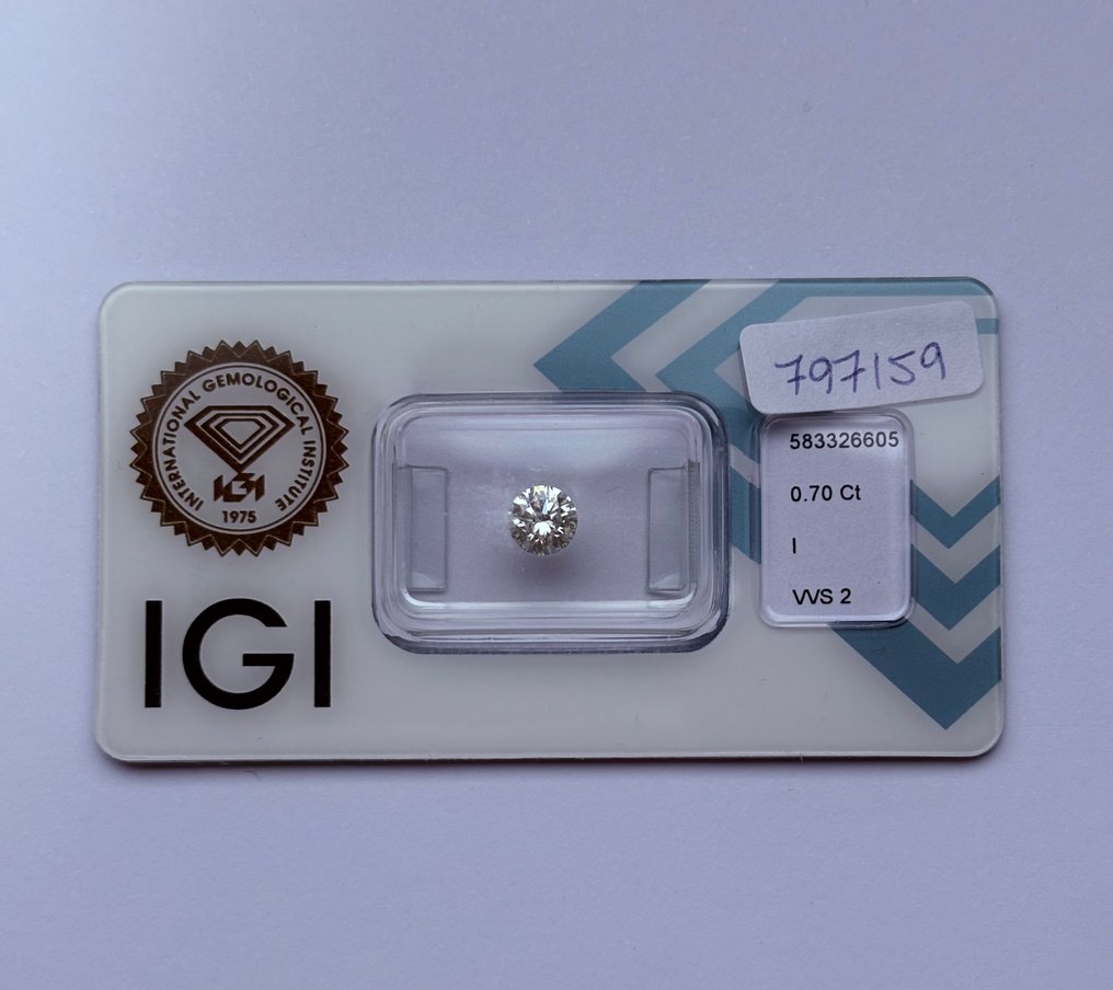 1 pcs Gyémánt (Természetes) - 0.70 ct - Kerek - I - VVS2 - Nemzetközi Gemmológiai Intézet (IGI) - Ex Ex Ex Nincs #1.0
