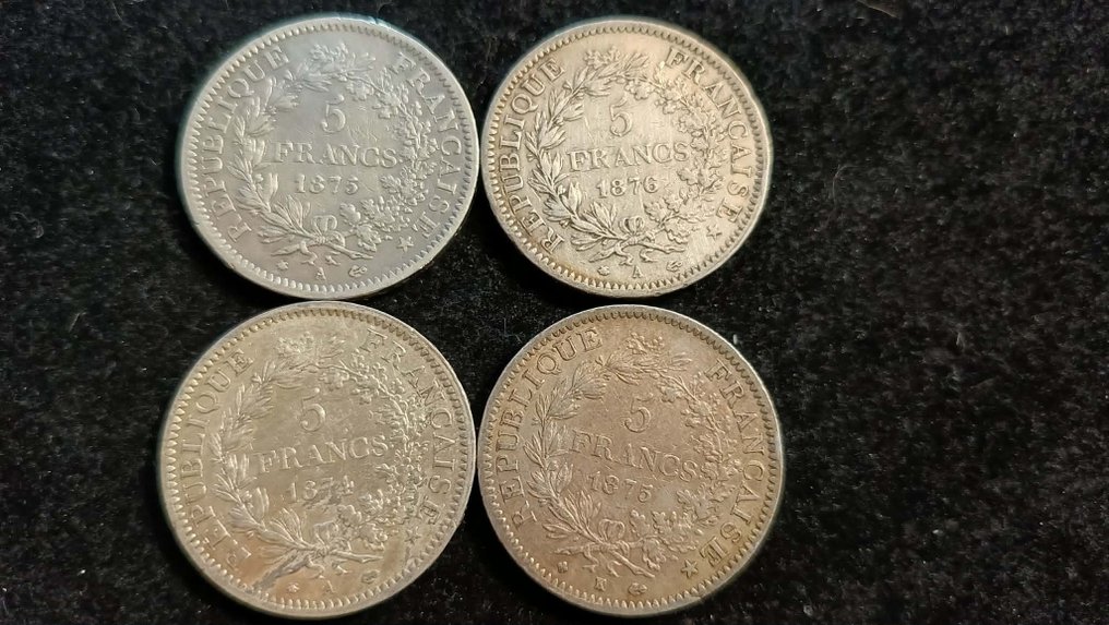 Frankrijk. 5 Francs 1874/1876 Hercule (lot of 4 coins) (Zonder minimumprijs) #1.0