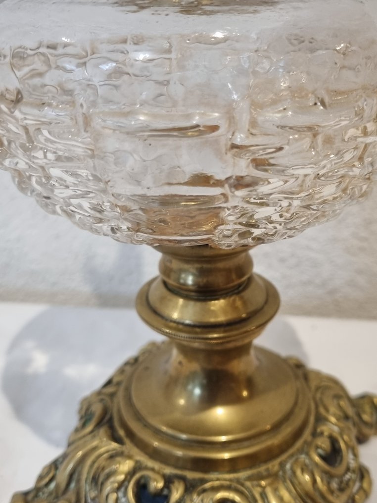 Λαμπτήρας κηροζίνης - Γυαλί, verre, bronze - pied bronze (μπρούντζος με ποικιλόχρωμη επιφάνεια) #2.1