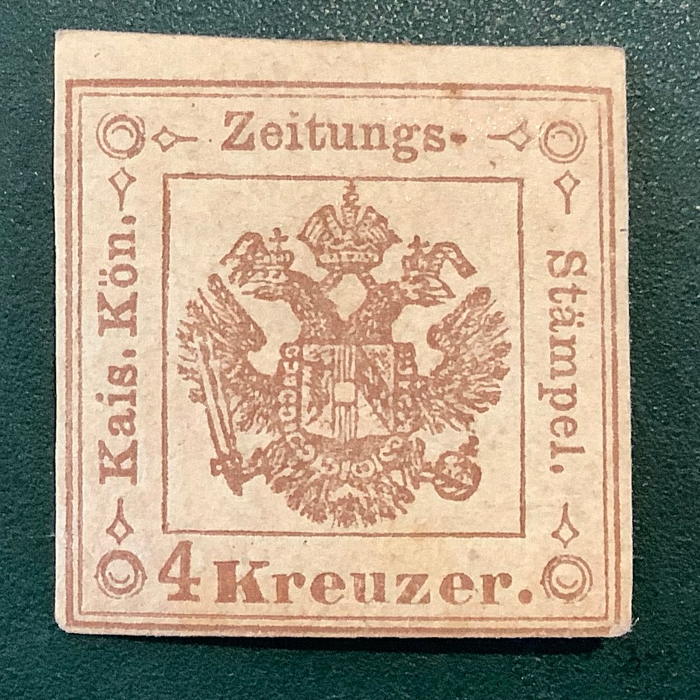 Autriche 1858 - Krantenzegel : cachet de cire avec un double aigle de 4 Kr et un velours de bord - approuvé. - Michel 4Xb #1.0