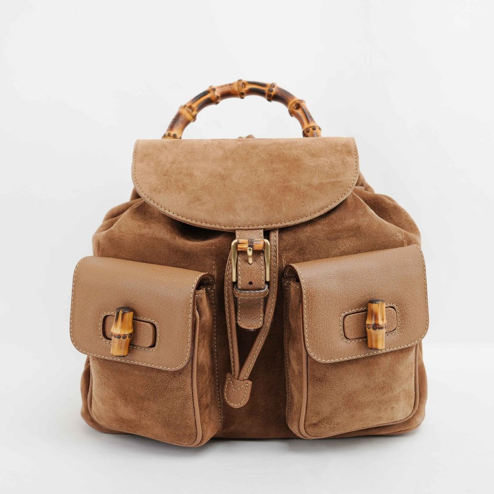 Gucci - Brown Suede Bamboo Handle Backpack - Backpack #1.0