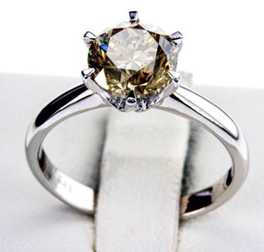 订婚戒指 - 14K包金 白金 -  2.05ct. tw. 钻石 (天然色彩的) #1.0