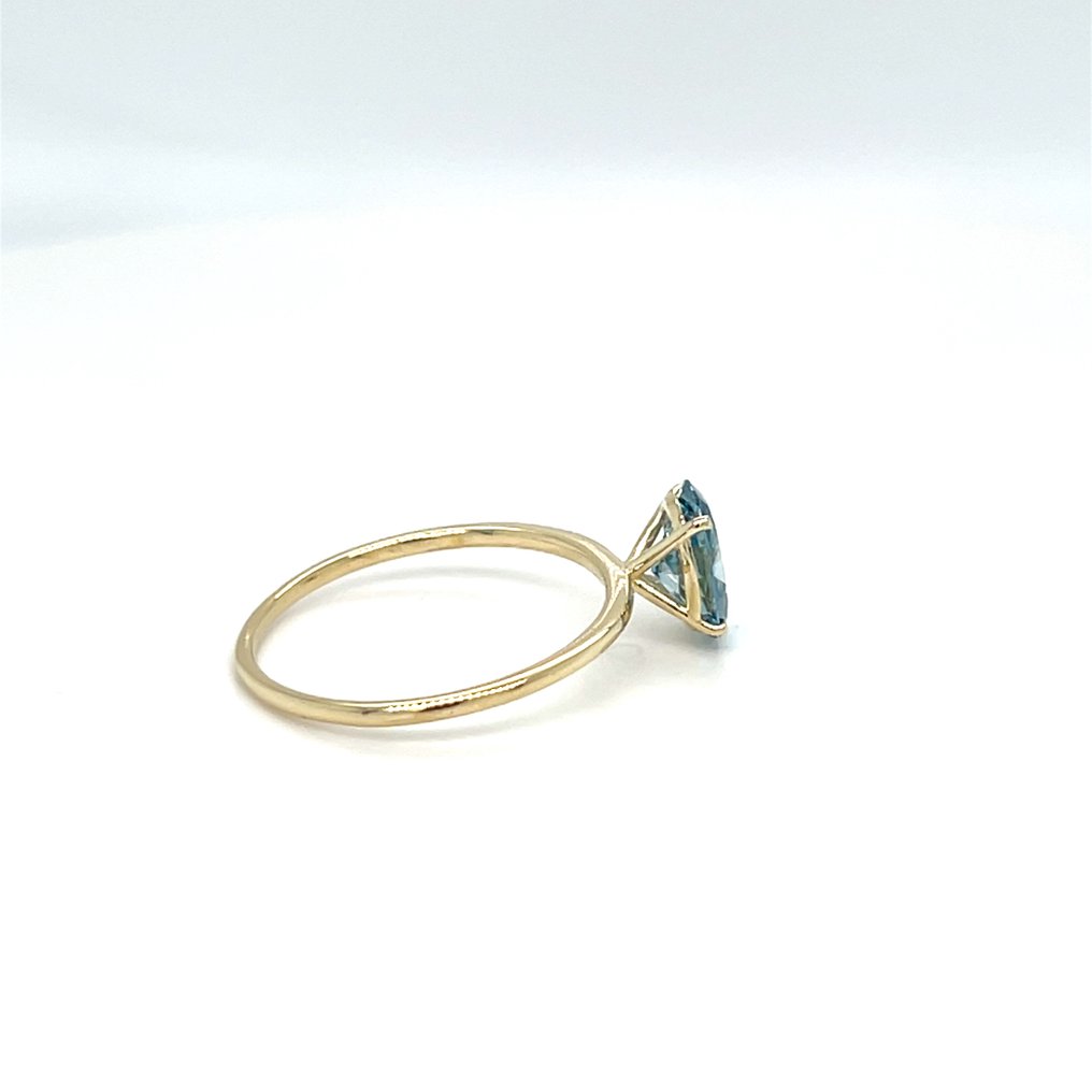 Ingen mindstepris - Ring - 14 karat Gulguld - 1.00ct. tw. Blå Diamant (Laboratoriedyrket diamant i fancy farver) #3.2