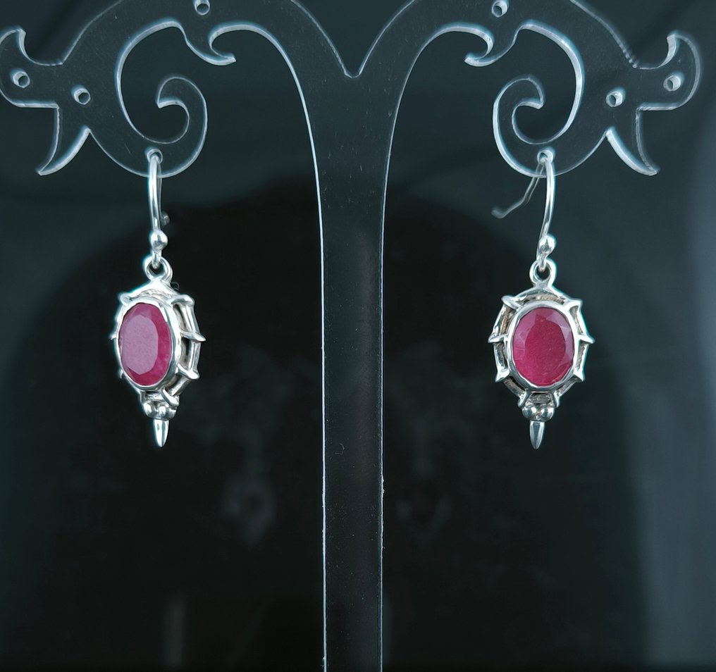 Rubin - Ezüst - Drop fülbevaló - Ezüst fülbevaló #4.3